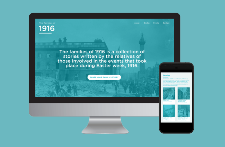 Desktop and phone screen showing The Families of 1916